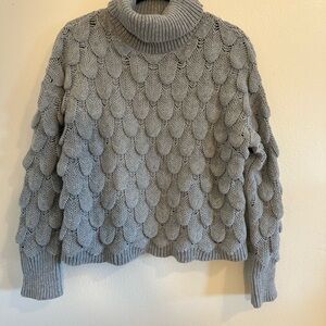Gray Scalloped Turtle Neck Sweater